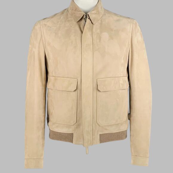 BURBERRY PRORSUM Size 42 Tan Lambskin Suede Zip Up Jacket - Picture 1 of 10